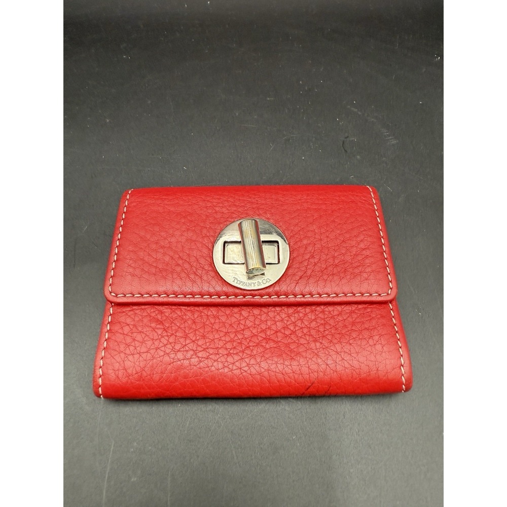 Tiffany & Co Red Leather Turnlock Wallet‎ Small